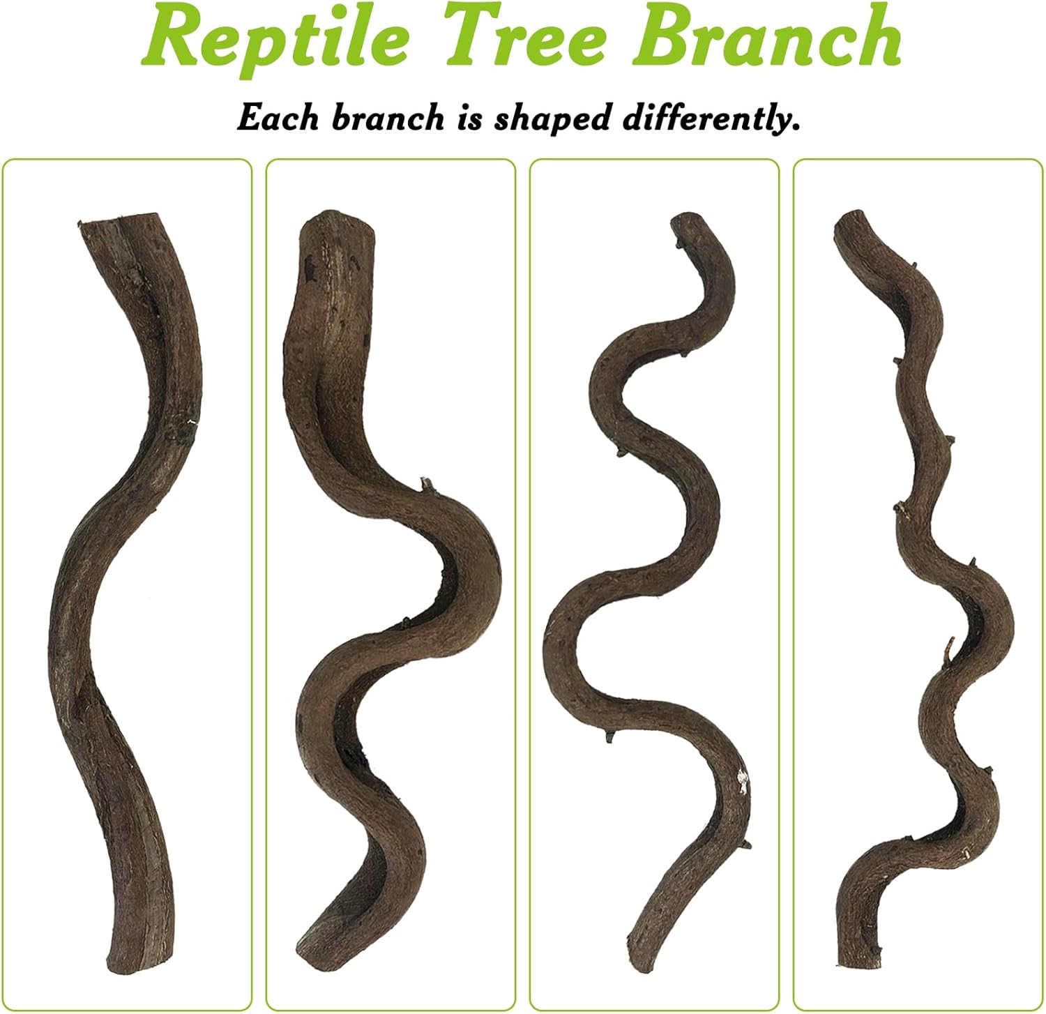 Reptile Branches for Climbing Natural Snake Climb Branch 4 Pack Wood Forest Tree Trunk Decor Lizard Habitat Terrarium Decorations for Bearded Dragon Geckos Chameleon Frog