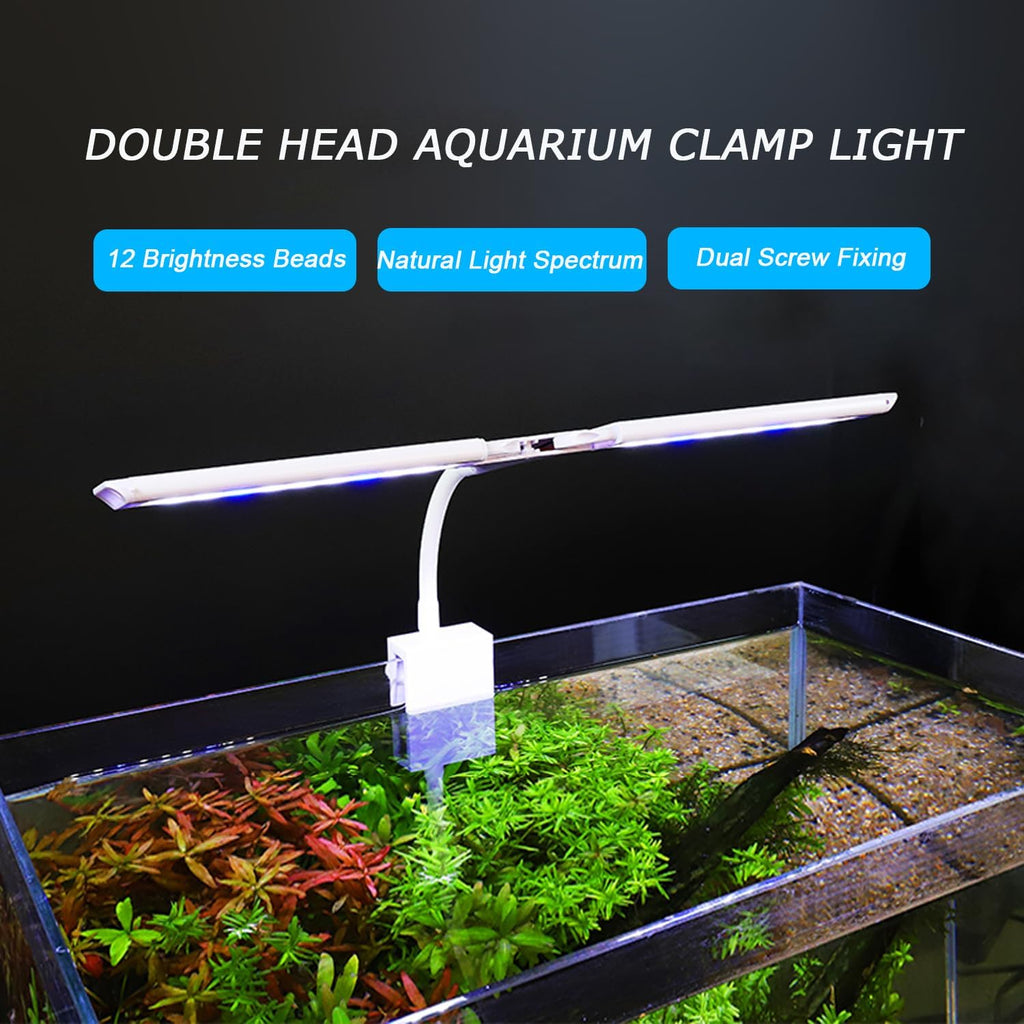 LED Aquarium Light Full Spectrum Clip Fish Tank Light Double Swing Arm Suitable for 5-20 Gal Tank