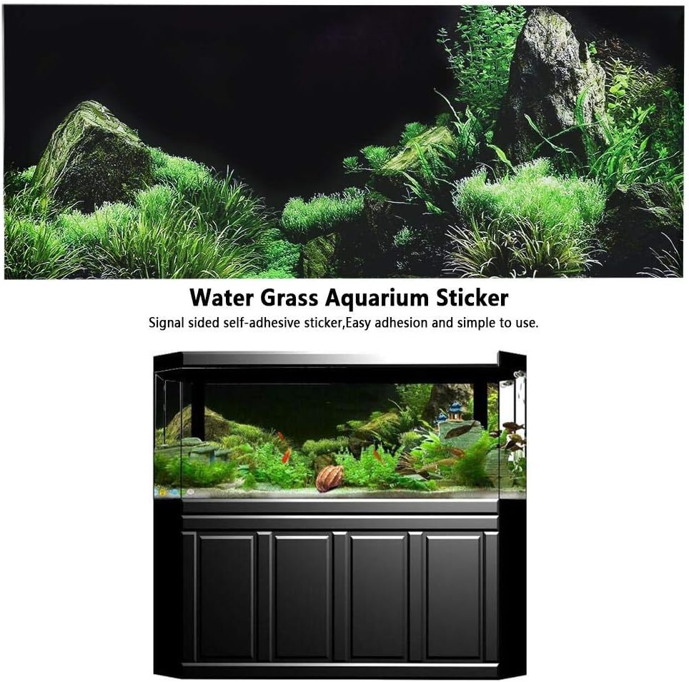 Aquarium Poster, Seafloor Water Grass 3D PVC Self Adhesive Fish Wallpaper Sticker for Aquarium Decoration (76 * 46cm)