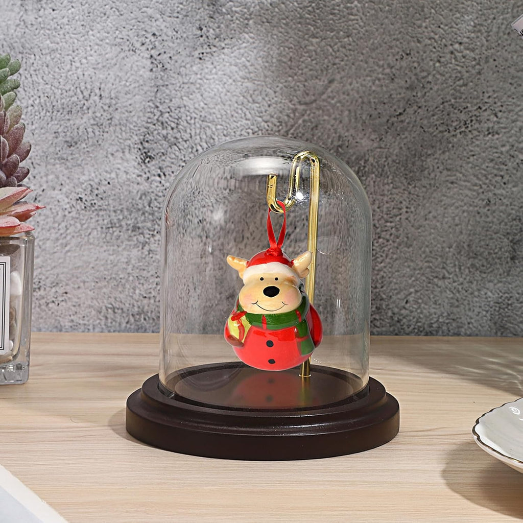 JUXYES Clear Watch Glass Display Dome Cloche With Hook and Wooden Base, Bell Terrarium Jar for Watch Ornaments