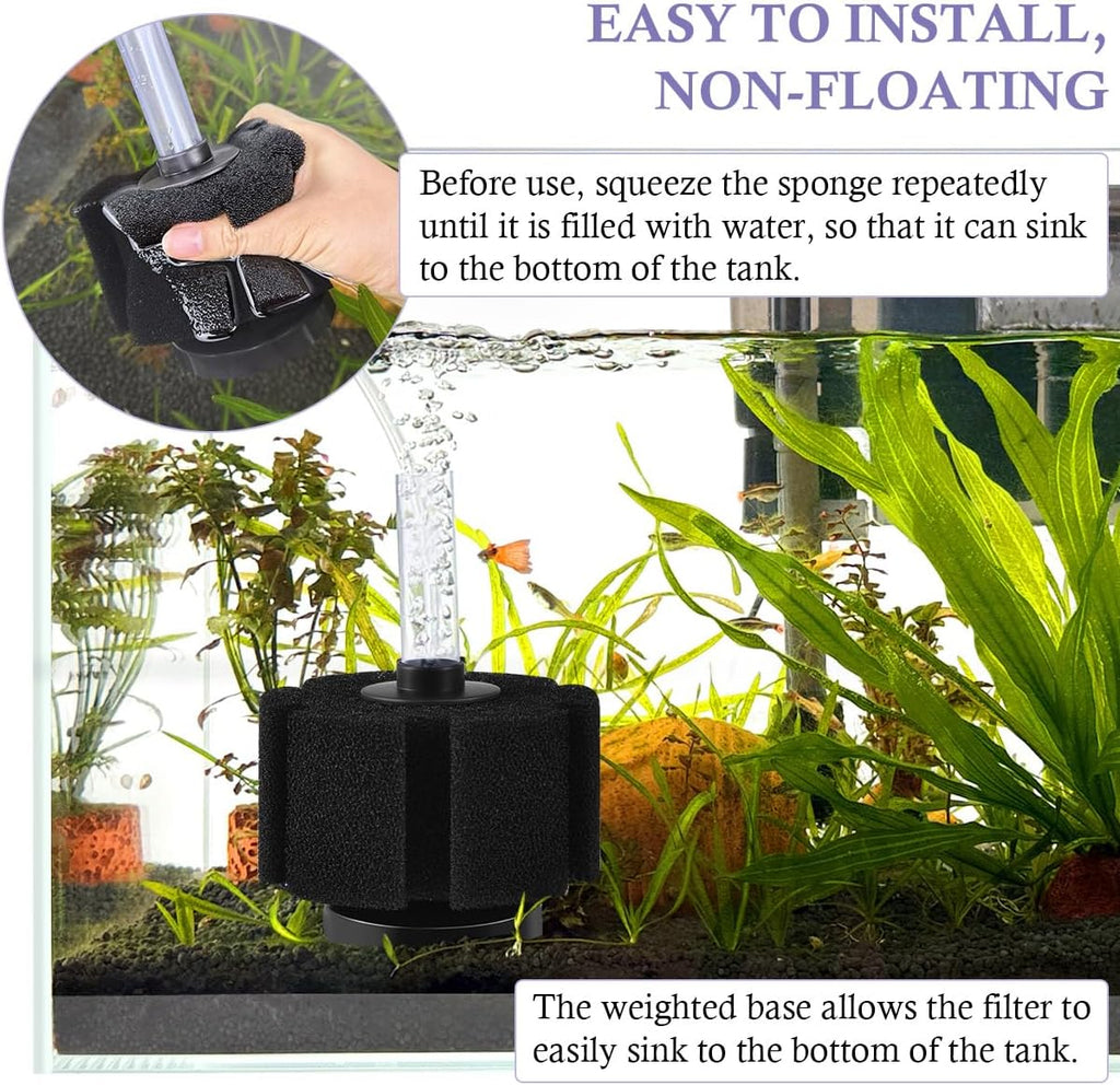 FEDOUR Aquarium Sponge Filter, Ultra Quiet Aeration Bio Sponge Filters for Breeding Fry Shrimp Betta Fish Tank, Efficient Submersible Aquarium Filter for up to 100Gallon Tank (M for up to 50gallon)