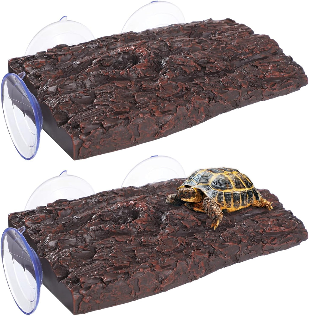 2 PCS Turtle Basking Platform, Resin Tortoise Climbing Dock with Suction Cups for Fish Tank Aquarium, Floating Resting Terrace for Frogs, Amphibians, Lizards