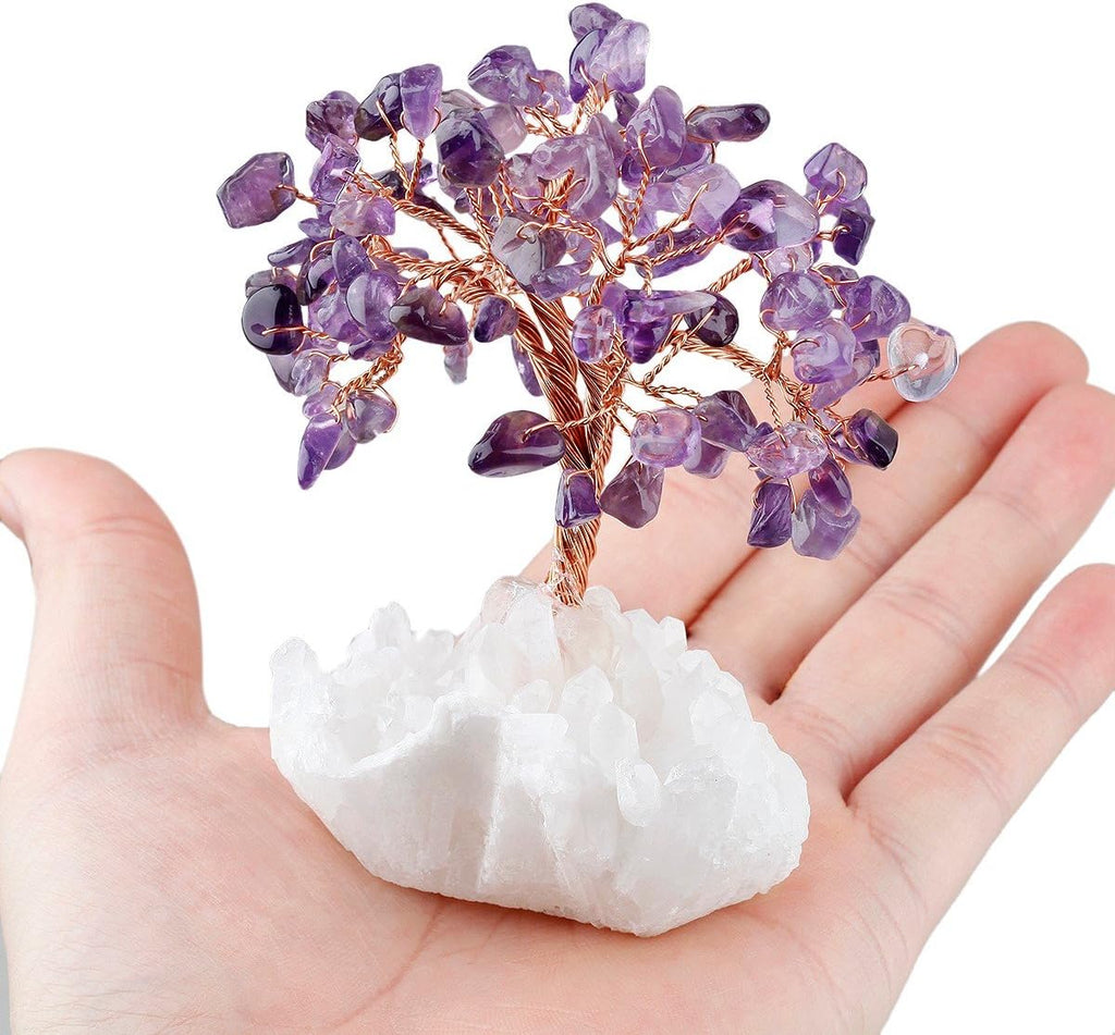 mookaitedecor Amethyst Crystal Tree, Quartz Cluster Rock Crystal Base Bonsai Money Tree for Wealth and Luck