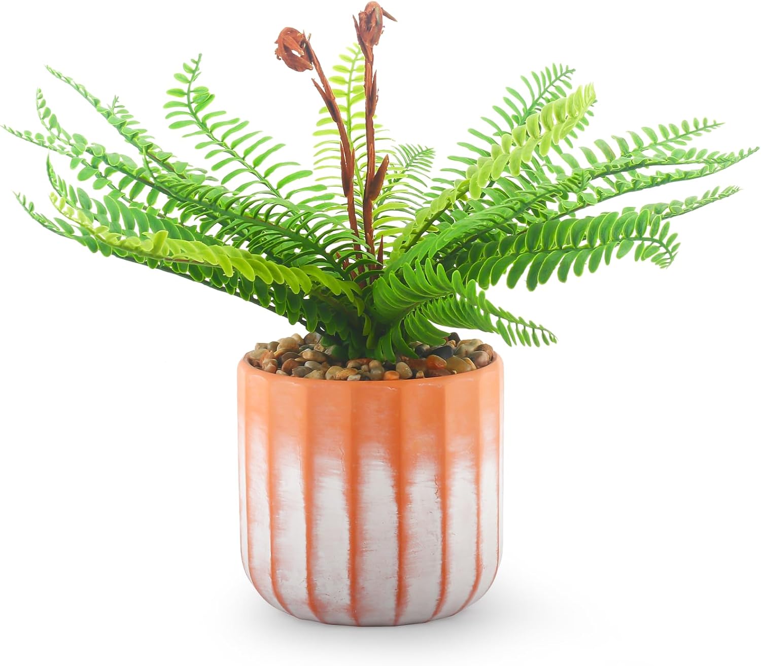 Artificial 21 Fronds Boston Ferns with Pot for Home and Outdoor Decor, Large Faux Fern Plants Decoration for Office & Living Room, Patio, Garden, Suitable for Christmas Decor (Pink & White Pot)
