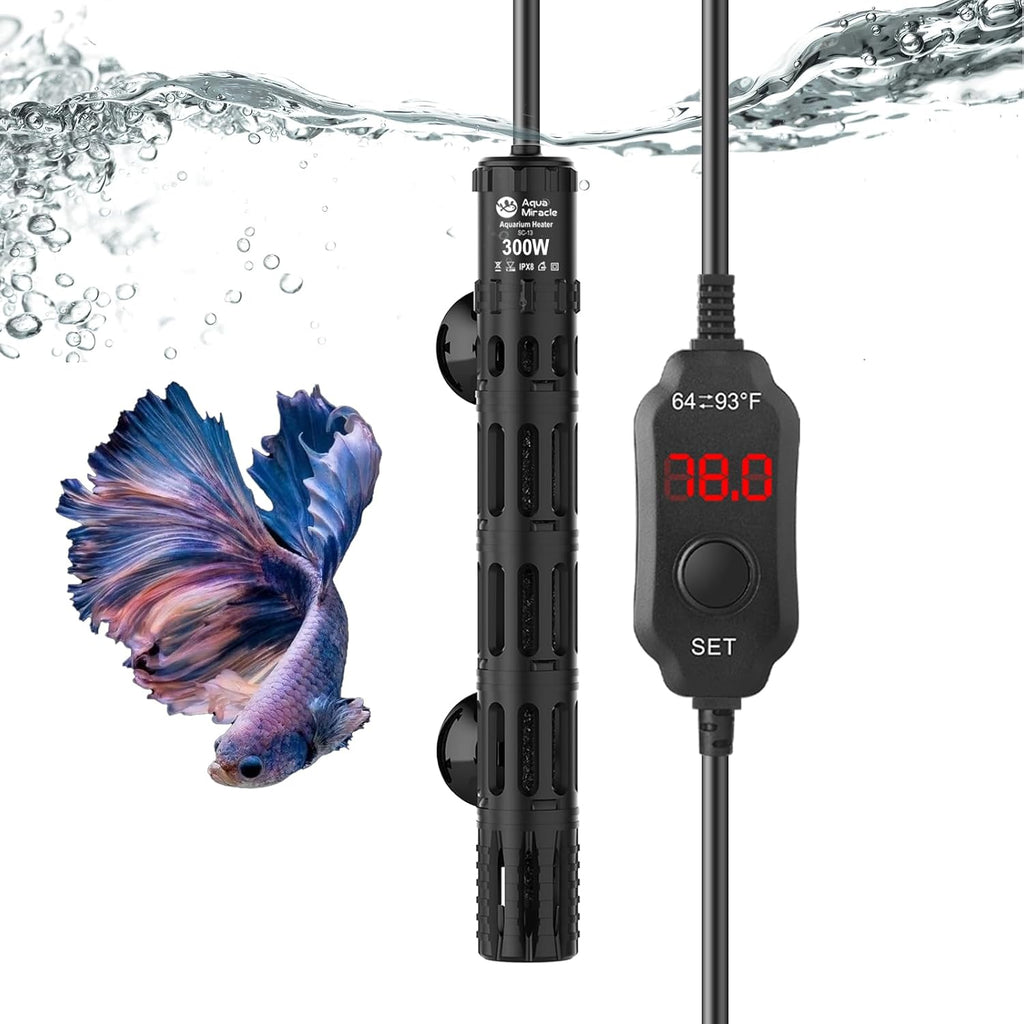 AquaMiracle Aquarium Heater with LED Digital Display Thermostat, Adjustable Fish Tank Heater with Protective Housing, Fish Heaters Turtle Tank Heaters for 40-75 Gallon Tanks(300W)