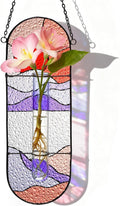 Stained Glass Plant Propagation Stations - Handmade Sunshine Catcher Hydroponic Planter Window Hanging with Glass Tubes, Christmas Terrarium Decor Gifts for Women Mom Plant Lovers, Red