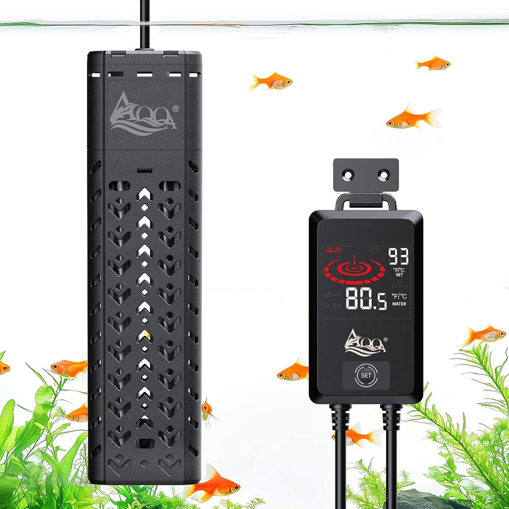 AQQA Aquarium Heater 800W for Large Fish Tank 80-230 Gallon Quartz Glass Submersible Betta Fish Heater with Overheat & Dry-Run Protection Adjustable Temp Range 59-93℉ (AQ197-800W for 80-230Gal)