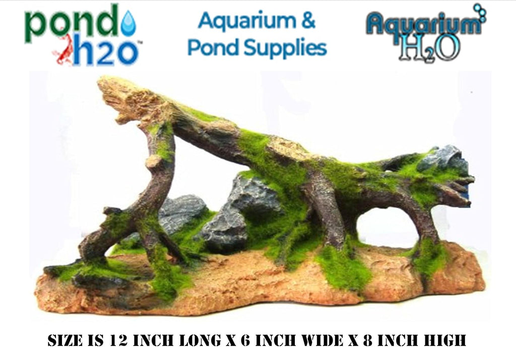 Large Artificial Tree Root Branch & Rocks with Moss Aquarium Fish Tank Ornament 12 Inches Long | Artificial Resin Ornament Safe for Fish, Turtles & Reptiles Aquascape Decor