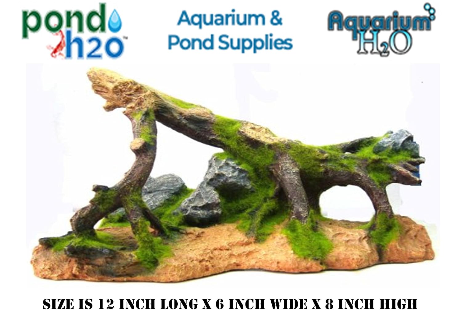 Large Artificial Tree Root Branch & Rocks with Moss Aquarium Fish Tank Ornament 12 Inches Long | Artificial Resin Ornament Safe for Fish, Turtles & Reptiles Aquascape Decor