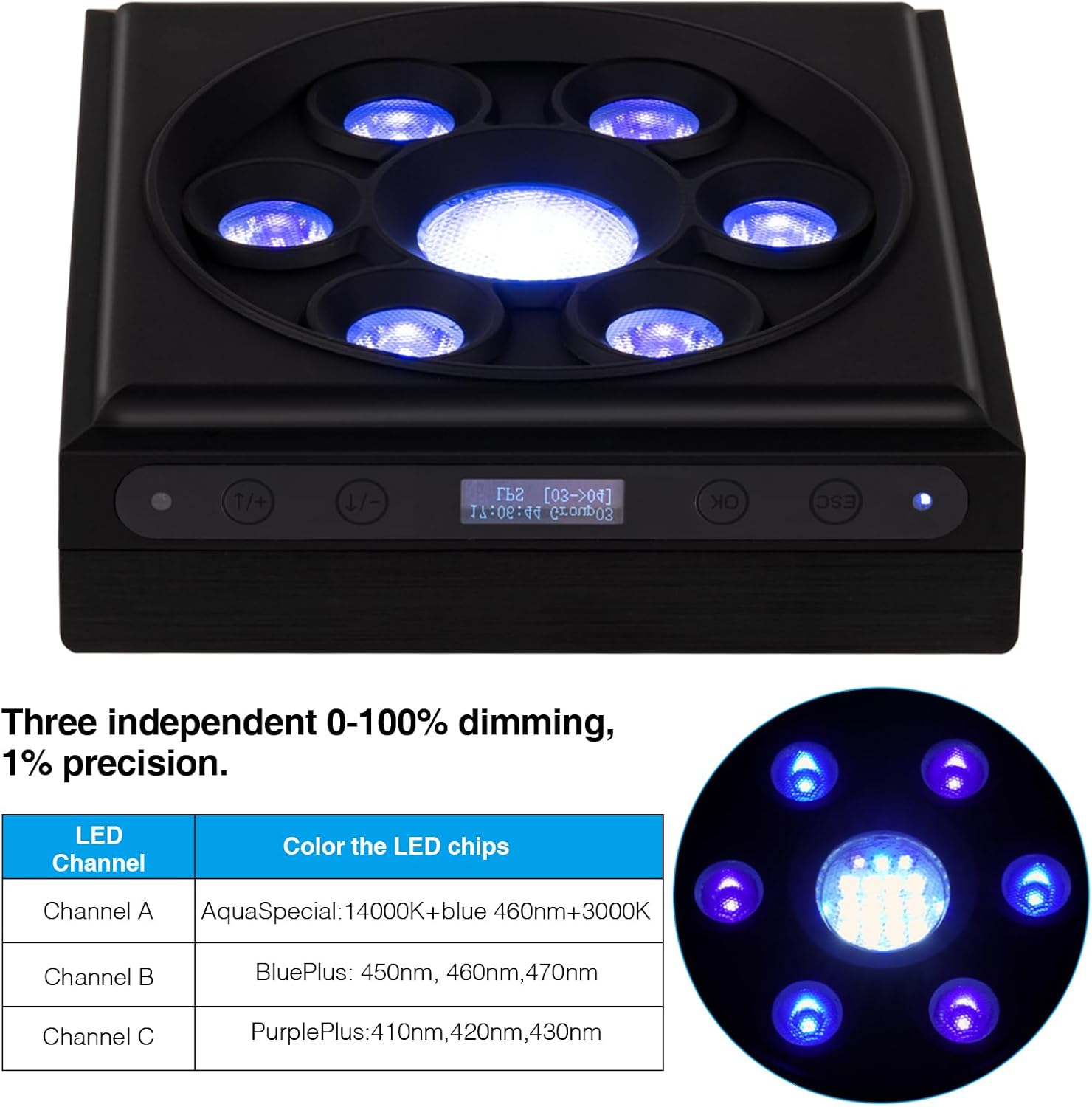 Aquarium Light-60 Watts Reef Light Wide Coverage Sunrise Sunset Moonlight Saltwater Lights for Coral with Master Slave Group Control & Timer & Screen