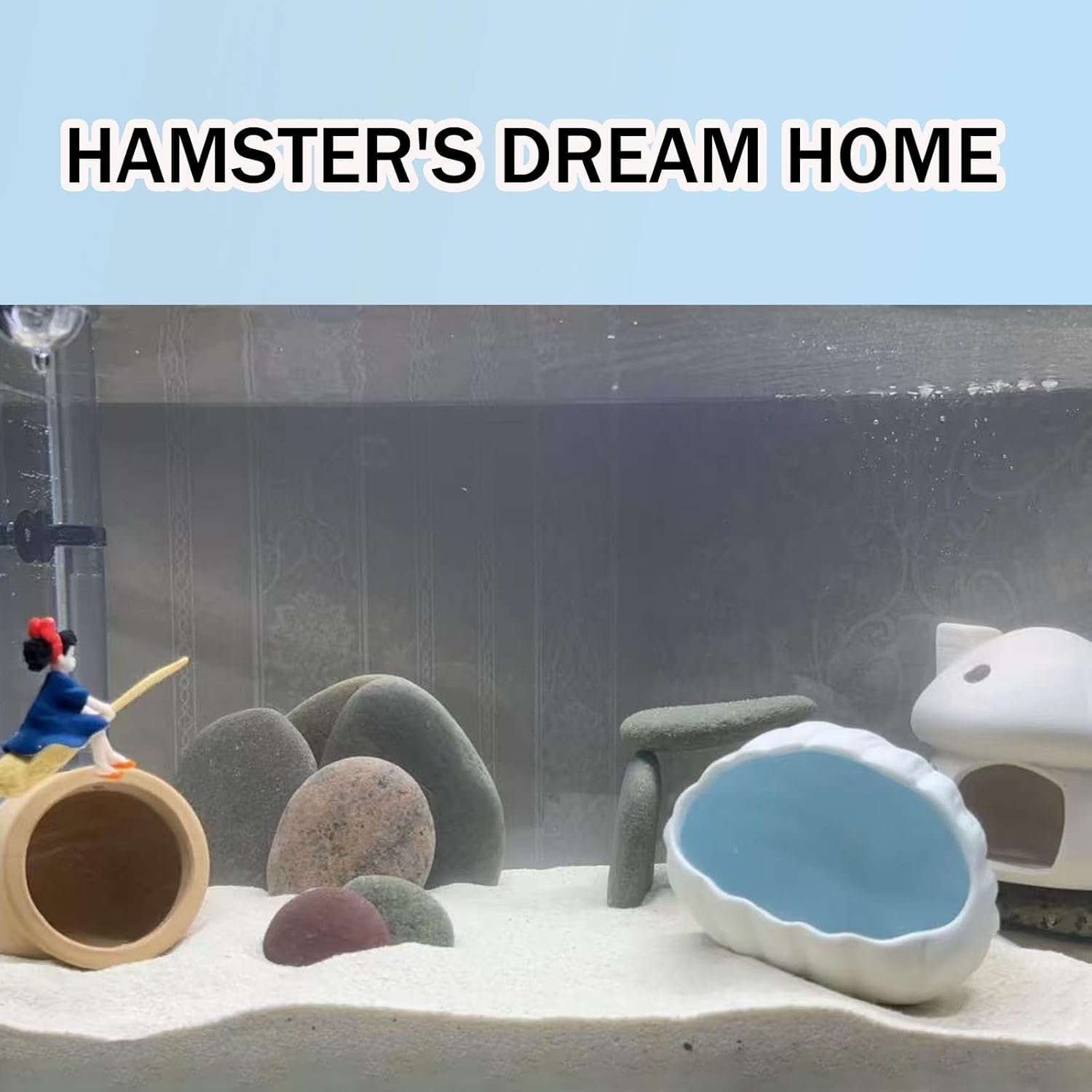 RUIAN Fish Tank Decor & Hamster House - Multipurpose Aquarium Ornament, Storage & Pet Habitat - Ideal for Aquascaping, Small Pets & Craft Projects (Blue)