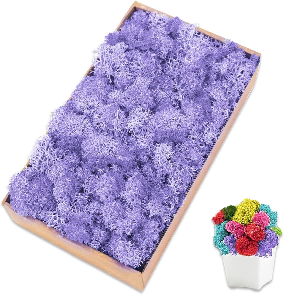 Preserved Reindeer Moss 7 OZ Light Purple Natural for Crafts, DIY Gift Christmas Decor, Wall Art, Potted Plants, Fake Moss for Easter Table Decor Wedding Decorative(7OZ, Light Purple)
