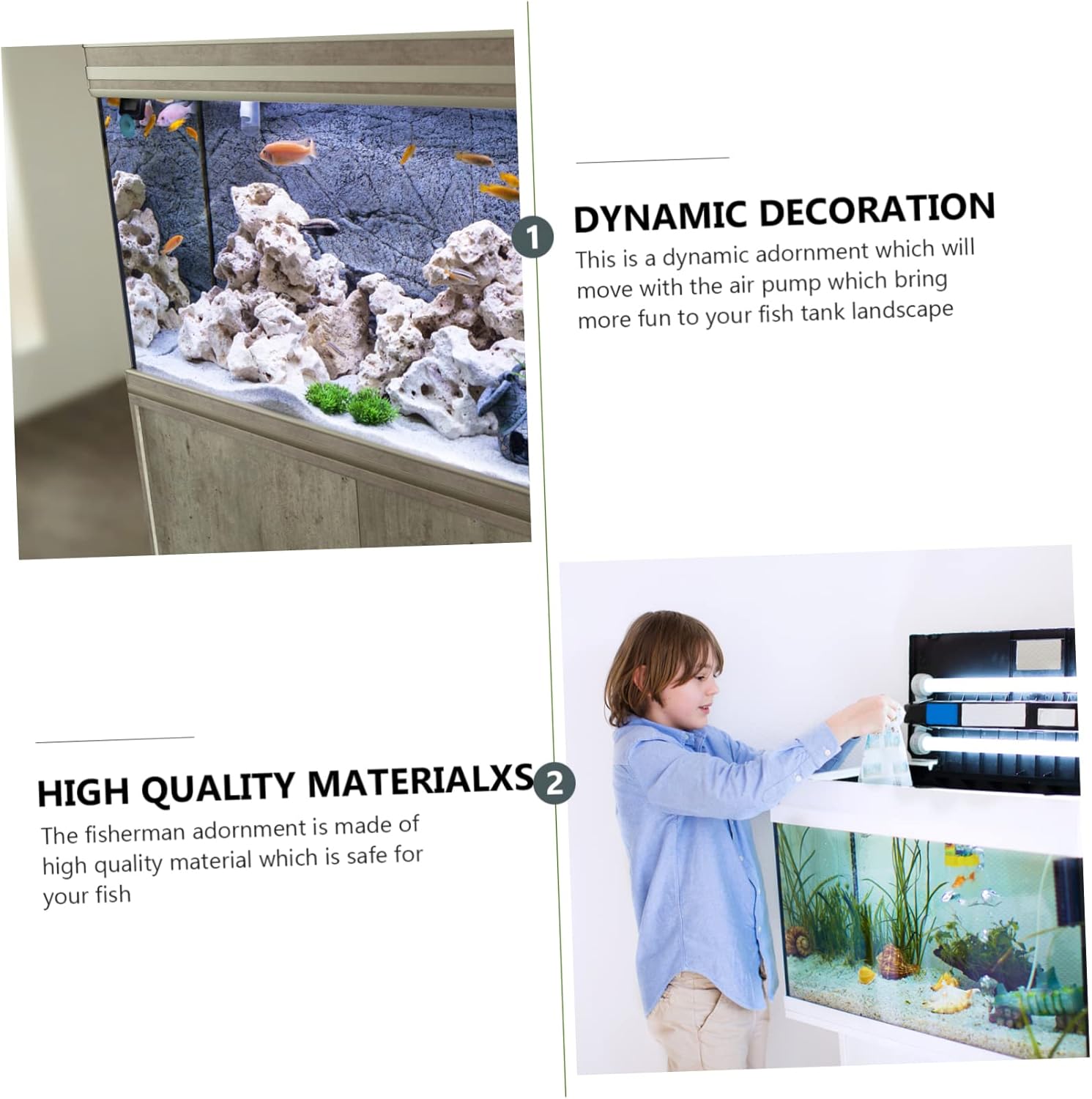 1pc Dynamic Aquarium Fisherman Decor with Air Pump Compatibility Lifelike Resin Adornment for Fish Tank Landscape Compact and Aquarium Ornament