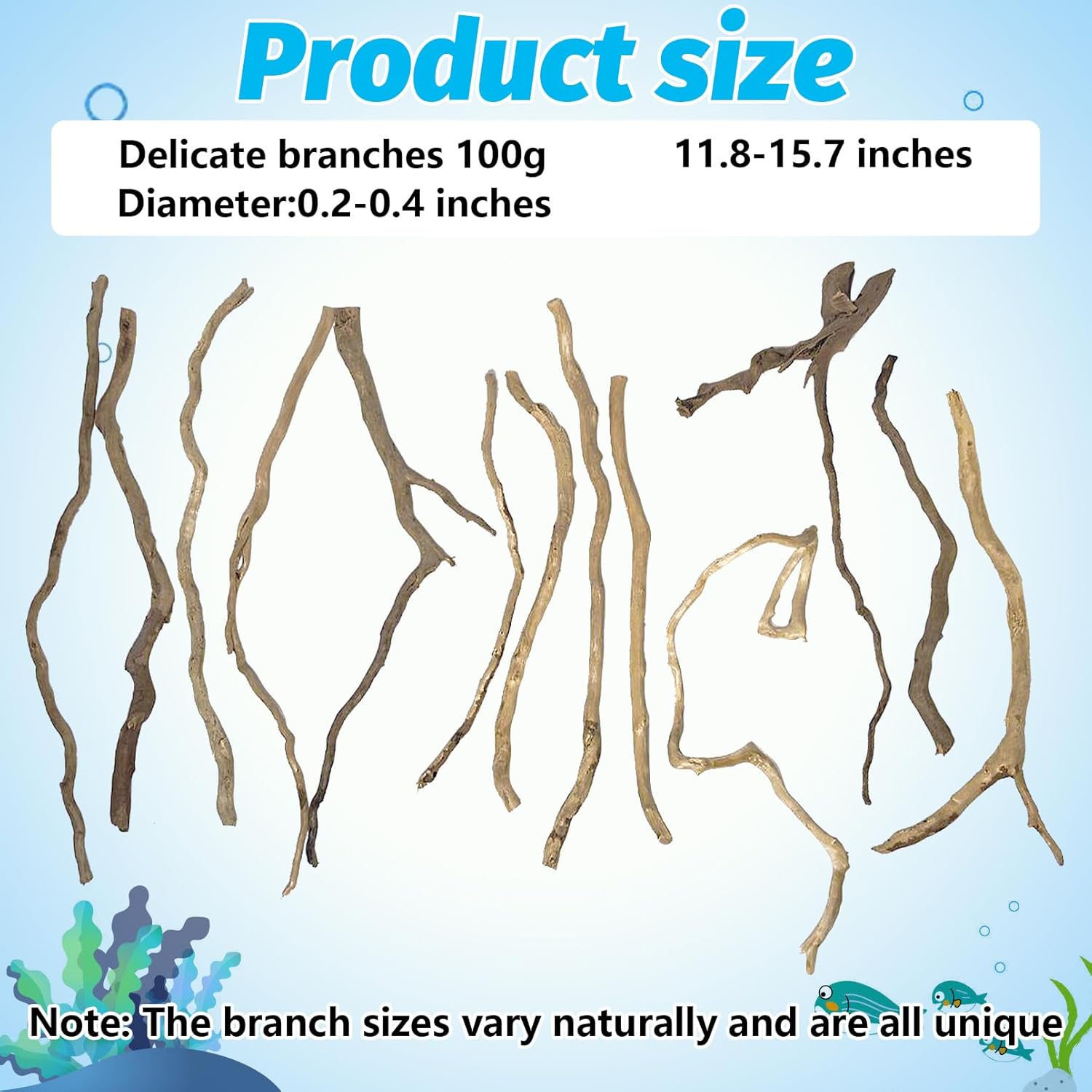 Hamiledyi Natural Driftwood for Aquarium Decor - Red Moor Wood 10"-15" Long Assorted Shapes (100g) Safe Branches for Fish Tank & Reptile Habitat - Natural Aquarium Wood Decorations (Delicate branches)