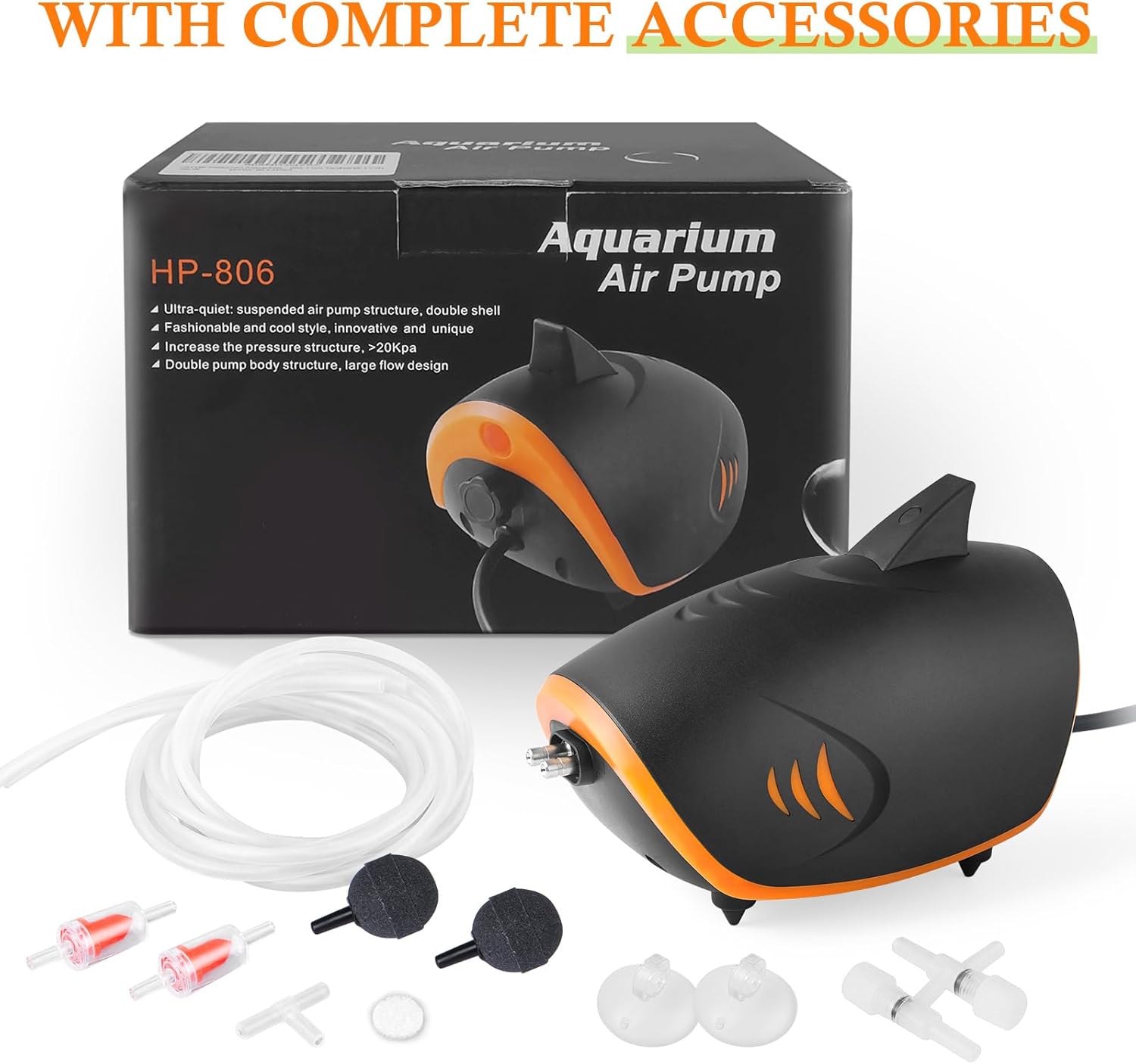 HITOP 4W 110GPH Powerful Aquarium Air Pump: Quiet 2-outlets Aquarium Aerator, Adjustable Fish Tank Air Pump with Accessories, for 20-200 Gallon Tank