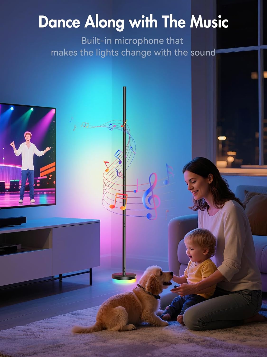 Corner Floor Lamp 2 Pack,RGBICW LED Corner Lamp with 1300lm Smart Modern Floor Lamp,App & Remote Control,Music Sync,Color Changing Standing Lamp for Bedroom Living Room and Gaming Rooms