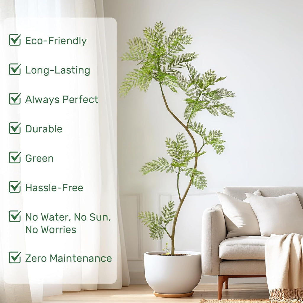 6.6FT Artificial Tree Fake Jacaranda Tree,Faux Tall Tree Lifelike Green Leaves Large Plants Indoor Fake Trees for Home Decor