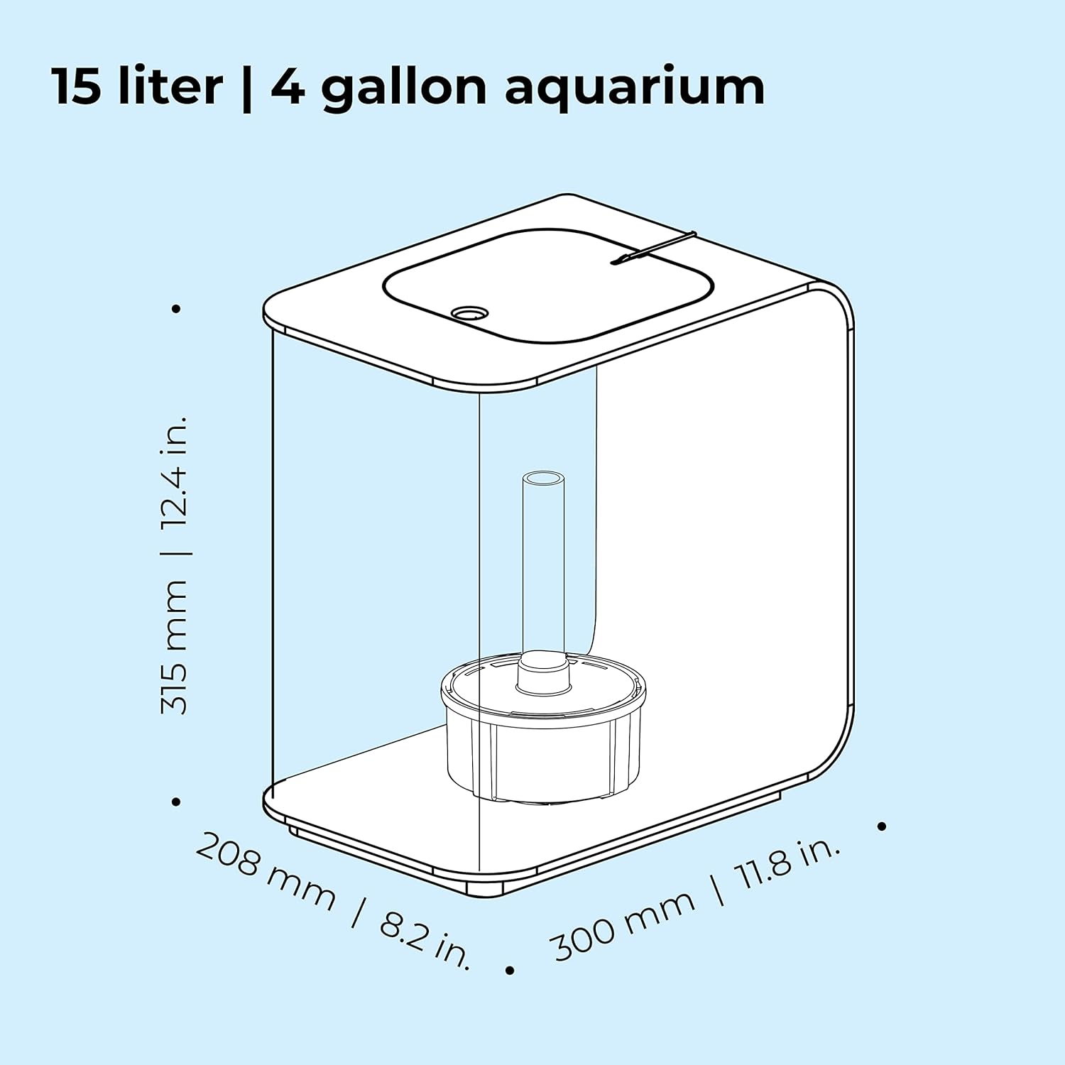 biOrb Flow 15 Acrylic 4-Gallon Aquarium with White LED Lights Modern Compact Tank for Tabletop or Desktop Display, White