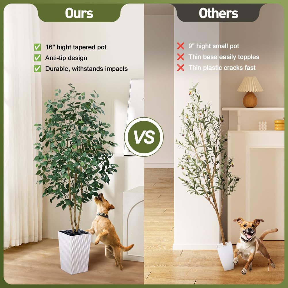 Artificial Olive Tree 6ft, Tall Fake Tree for Indoor & Outdoor Decor with Black Pot & Pebbles, UV Resistant Silk Leaves, Realistic Faux Potted Plant for Living Room,Office,Home Decor,VN137