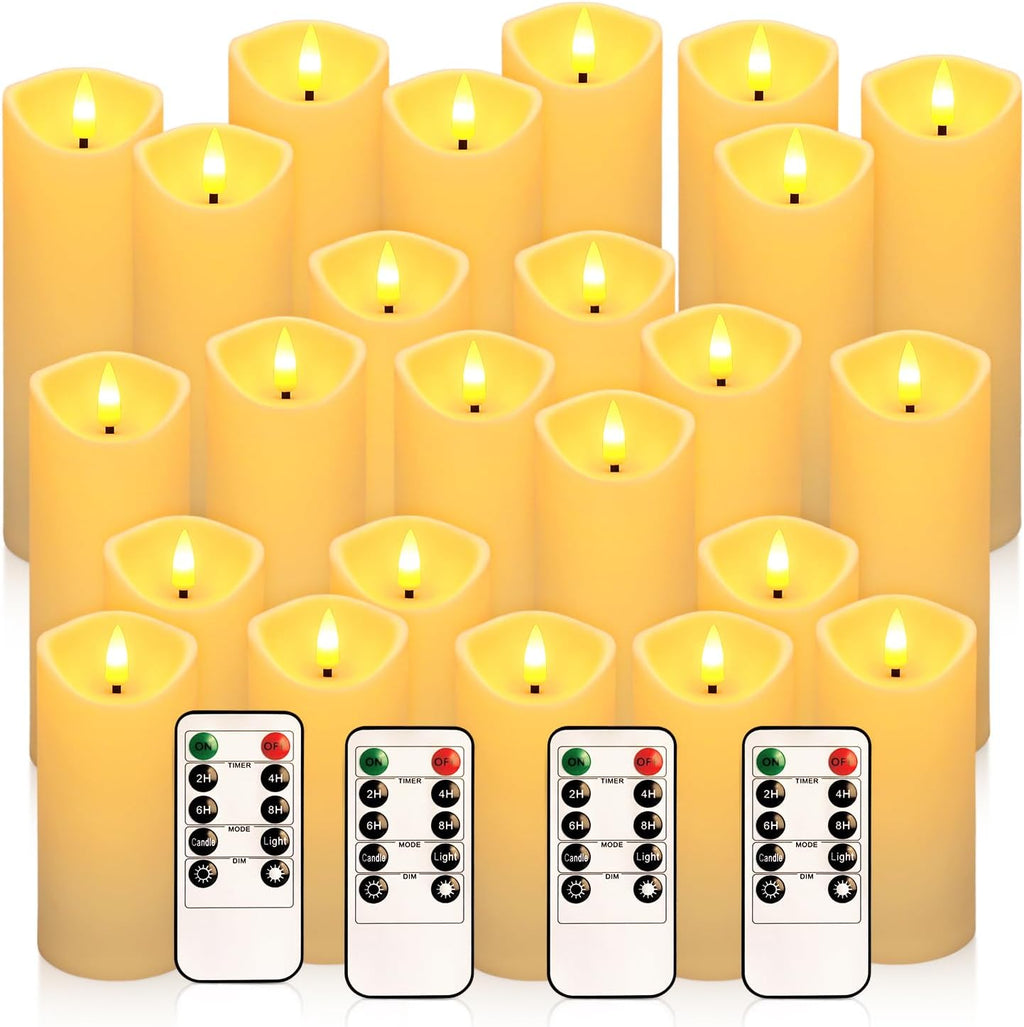 24 Pack Christmas Decoration Flickering Flameless Candles, Battery Operated Candles,LED Candles for Home Decor,Wedding,Halloween,Birthday,Valentine'sDay (D2.2 xH 5" 6" 7" Ivory)