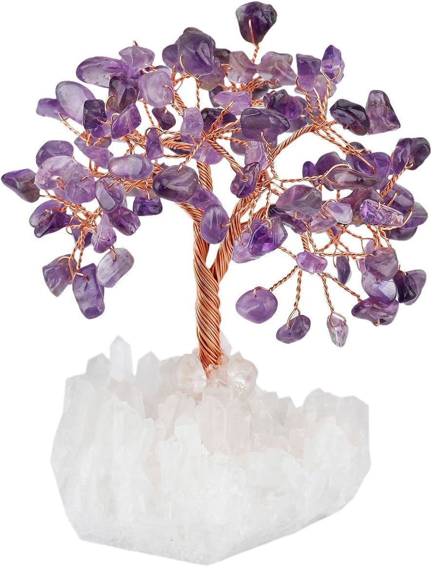 mookaitedecor Amethyst Crystal Tree, Quartz Cluster Rock Crystal Base Bonsai Money Tree for Wealth and Luck