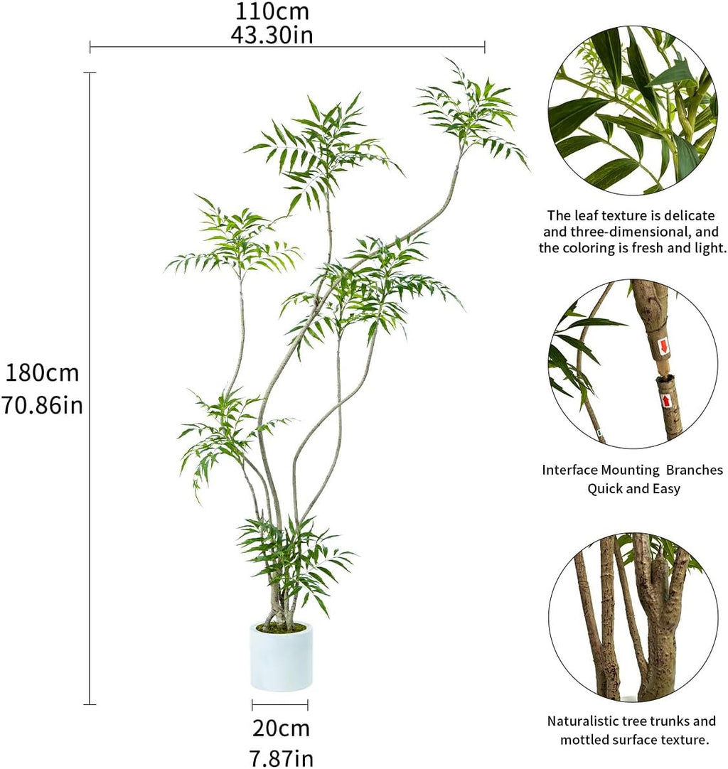 Artificial Mahonia fortunei Tree,6ft Tall Fake Plants Artificial Mahonia fortunei Plants for Indoor, Fake Trees for Office Home Living Room Floor Patio Greening Porch Decor