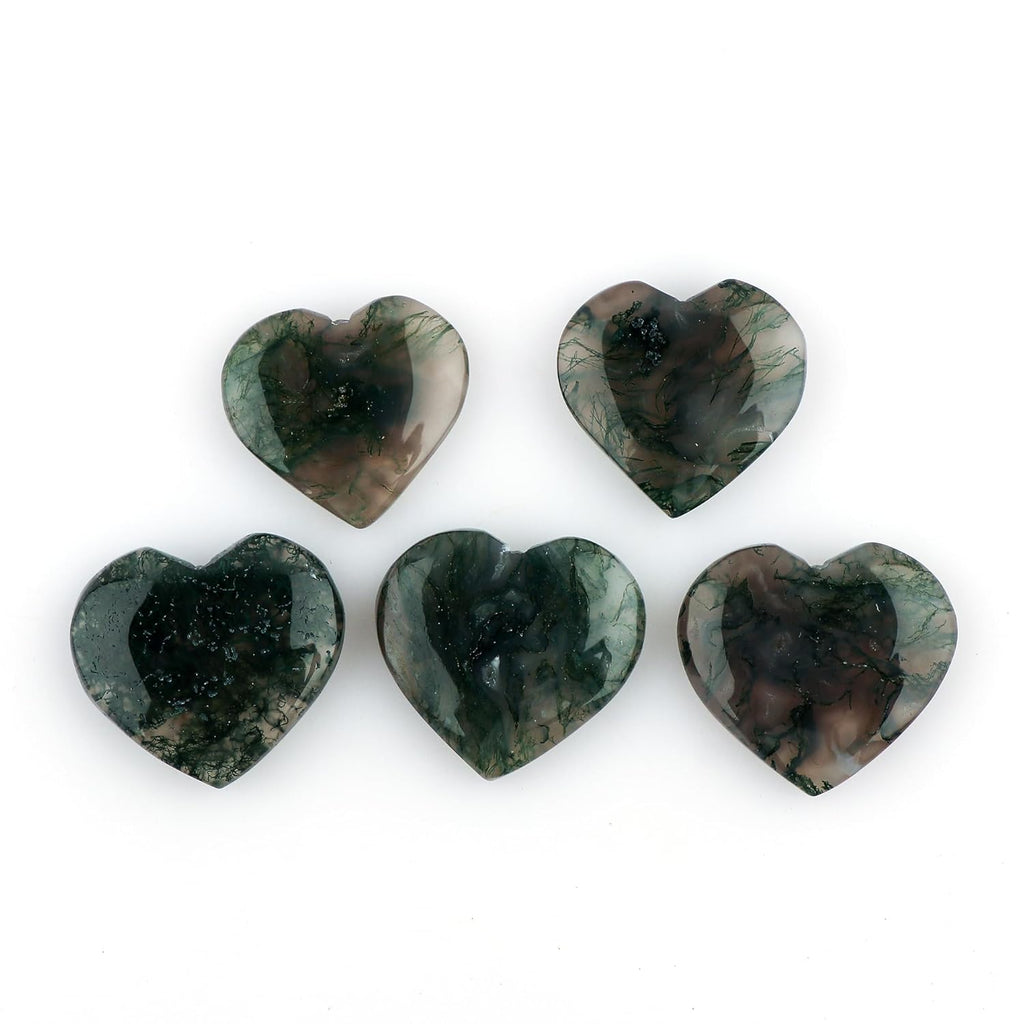 CRYSTALIS 4pcs Natural Moss-Agate Hearts, Loose Gemstone, Wholesale Bulk Cabochons, Jewelry Making Supply, Chakra Healing Polished Stones, Wire Wrapping, DIY, Gem Collection