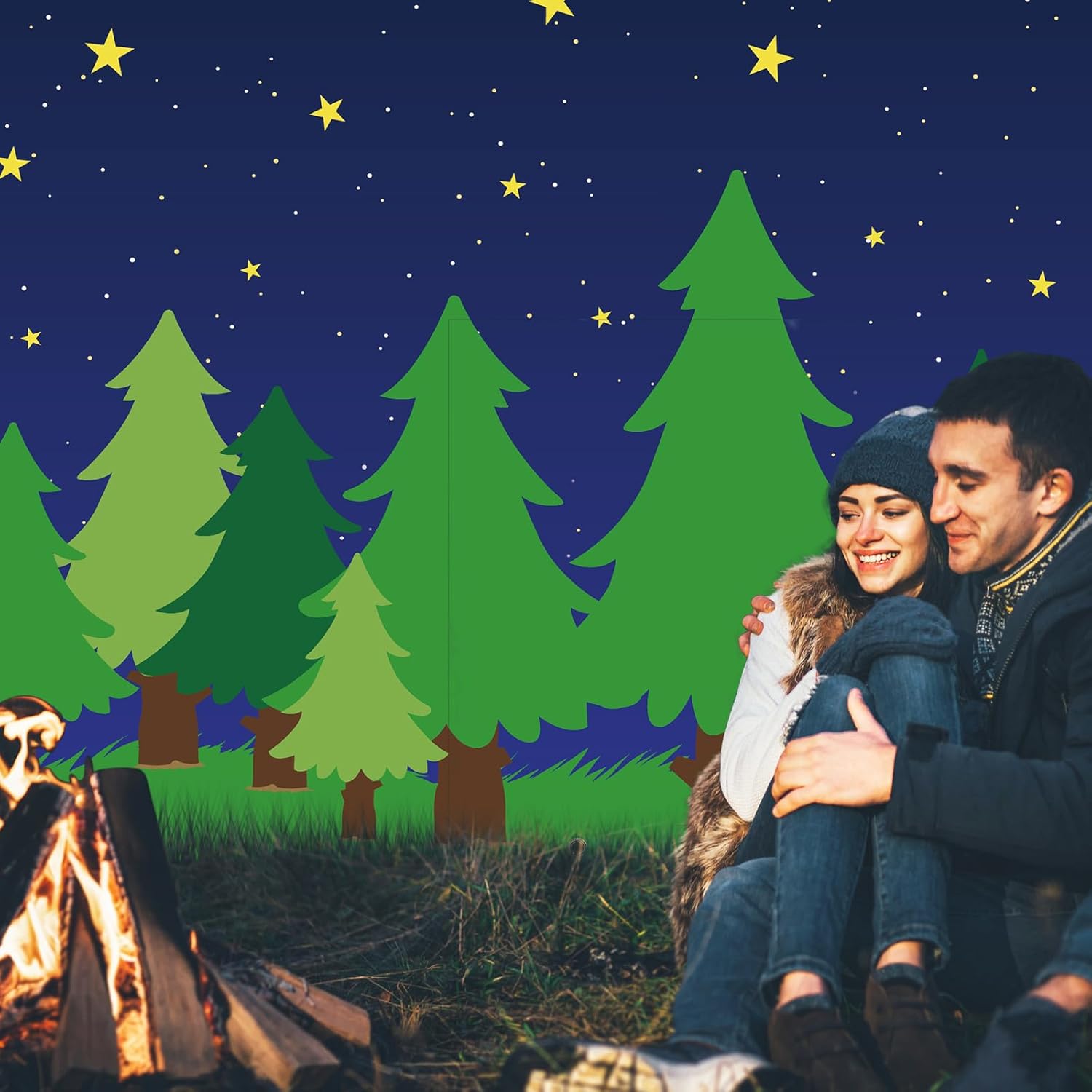 10 x 30 ft Enchanted Forest Camping Backdrop Forest Night Scene Camping Background Supplies Photography Background for Theme Party Photo Banner Decoration