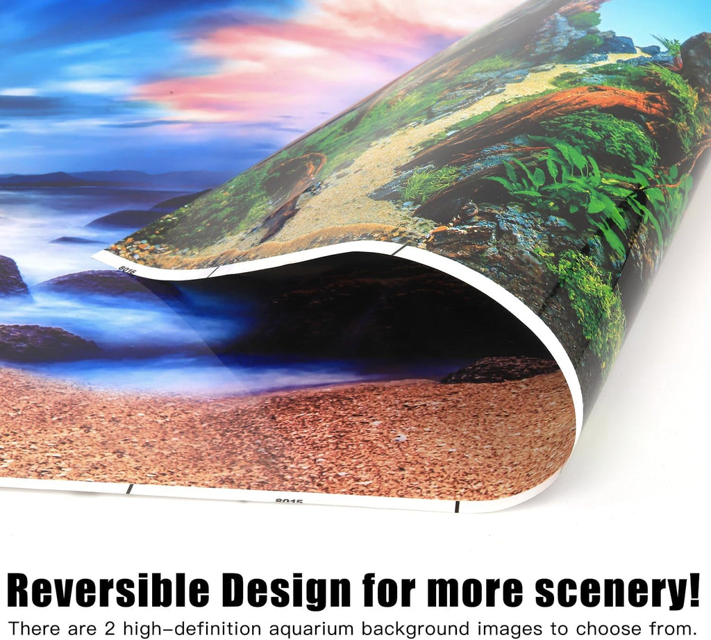 Lainrrew Aquarium Background Poster HD, Dual-Sided Water Plants & Fish Tank Landscape, 16"x40", Vivid Marine Life, Waterproof Scenery, Easy to Install, Durable Tank Decor (Type 6)
