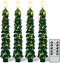 GenSwin Flameless Christmas Tree Candles with Remote Timer, Real Wax Christmas Tree Flameless Taper Candles Battery Operated with String Lights, Set of 4 LED Tree Candlesticks for Home Winter Decor