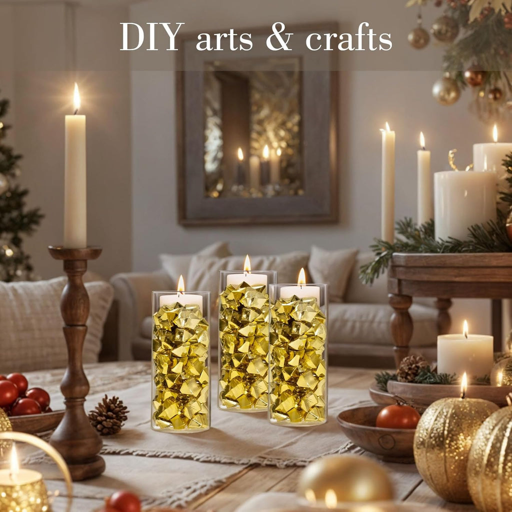 DomeStar 150PCS Gold Acrylic Ice Rocks – Faux Gold Gems Nuggets Vase Fillers for Christmas Centerpieces, Glitter Party Decorations, DIY Crafts & Table Scatter
