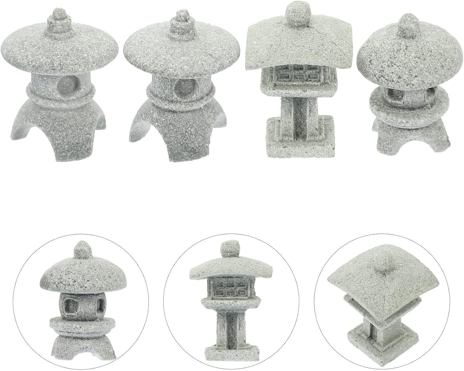 Yardwe Miniature Pagoda Statue 4Pcs Japanese Lantern Stone Statues for Zen Garden Micro Landscape and Fish Tank Decoration