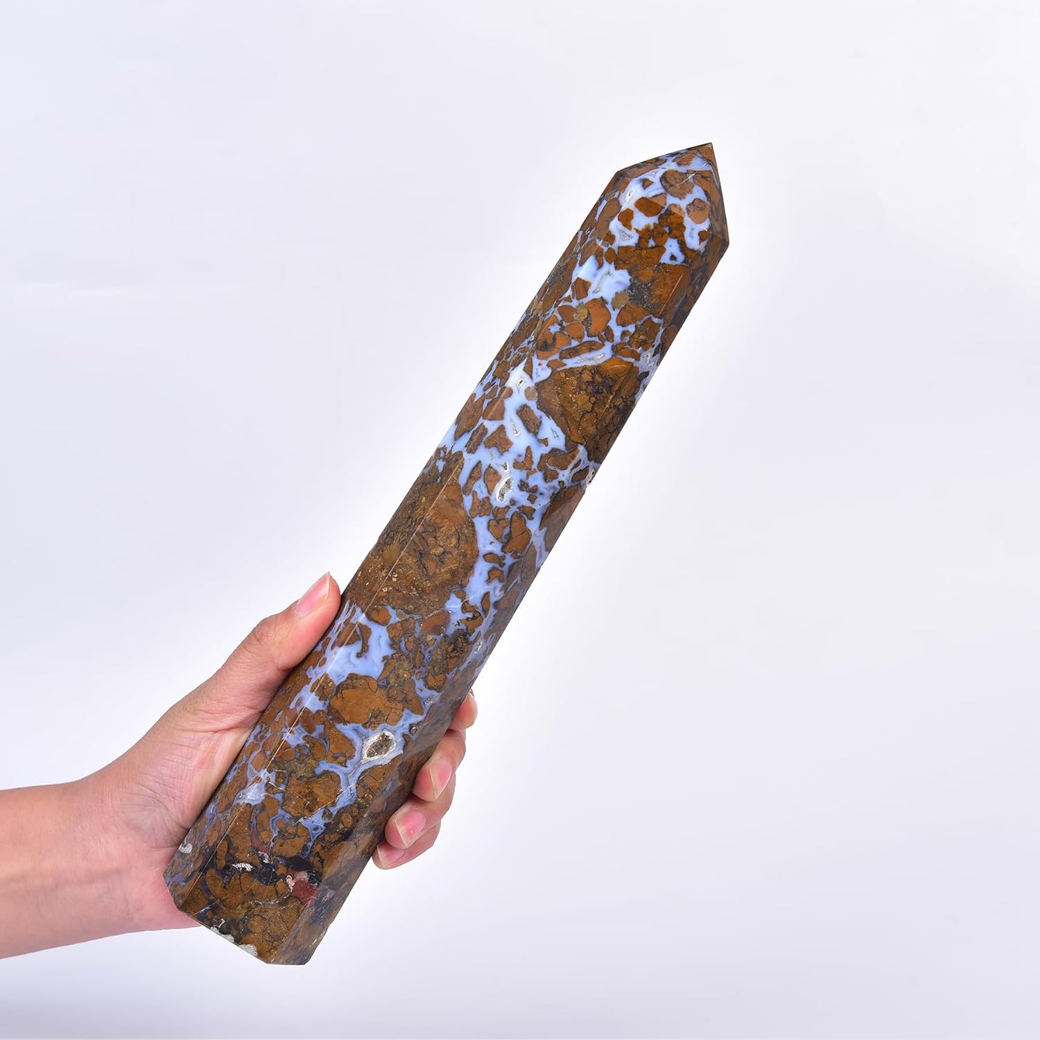 JIC Gem Large Yellow Agate Crystal Geode Tower Wand Natural Yellow Healing Crystal Obelisk 6 Faceted Reiki Chakra Meditation Therapy Home Decor Crystal Gift 2.2-2.6 Lbs