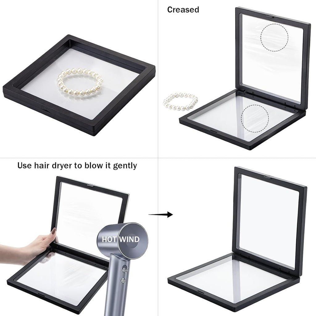 Doot Black 3D Floating Frame Display Holder Stands, 4 Pack Challenge Coin Display Case with Base, 7.08 x 7.08 x 0.8 Inch Silicone Coin Frame , 3D Floating Jewelry Frame for AA Medallions, Jewelry