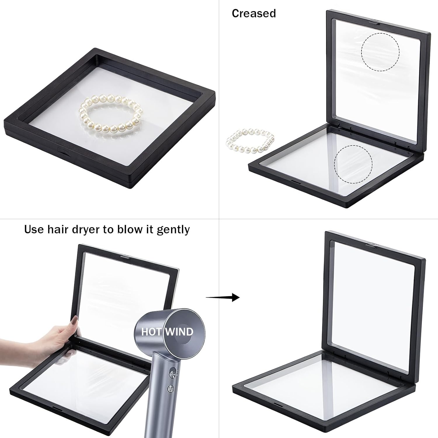 Doot Black 3D Floating Frame Display Holder Stands, 4 Pack Challenge Coin Display Case with Base, 7.08 x 7.08 x 0.8 Inch Silicone Coin Frame , 3D Floating Jewelry Frame for AA Medallions, Jewelry