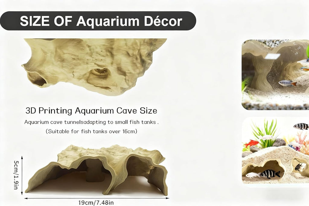 Aquarium Cave Tunnel 3D Printed, 6.7" Under Gravel Fish Hideout, Sinking Substrate-Friendly Decor with Viewing Ports for Pleco, Shrimp & Corydoras