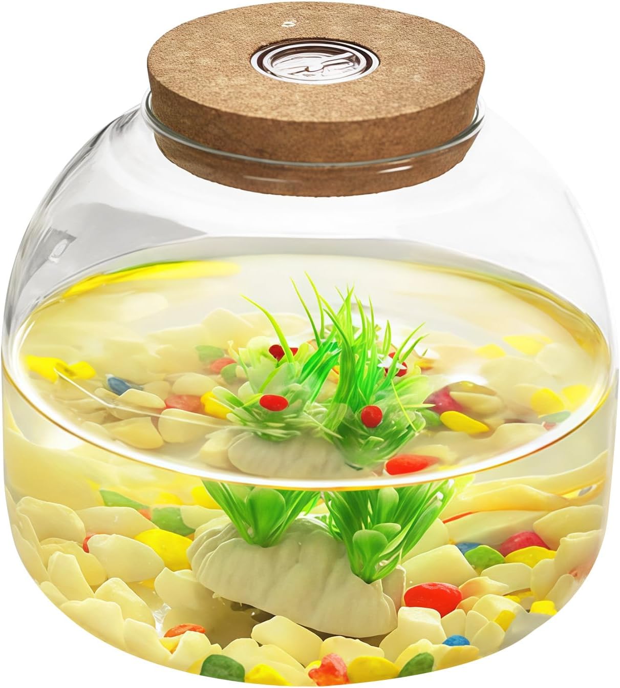 Glass Terrarium Jar with Cork Lid，Tabletop Succulent Planter Airtight Candy Cookie Jar and Hydroponic Vase for Plants, Crafts, Kitchen Storage - Home, Office Decoration (Round 5.9")