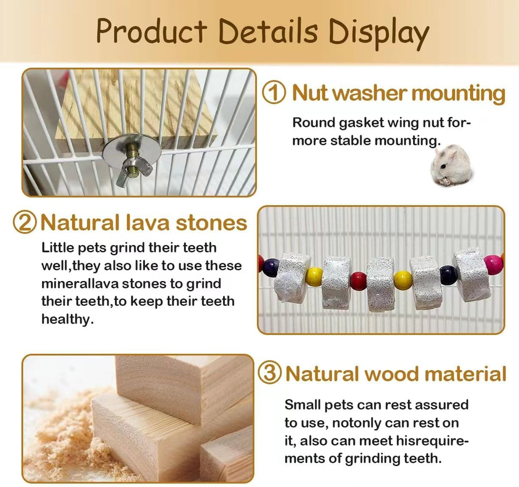 7 Pcs Chinchilla Ledges Wood Sets, Hamster Wooden Stand Platform with Lava Ledge Blocks Chew Toys Small Animal Cage Accessories for Rat Gerbil Guinea Pig Parrot Chipmunk Squirrel Mouse