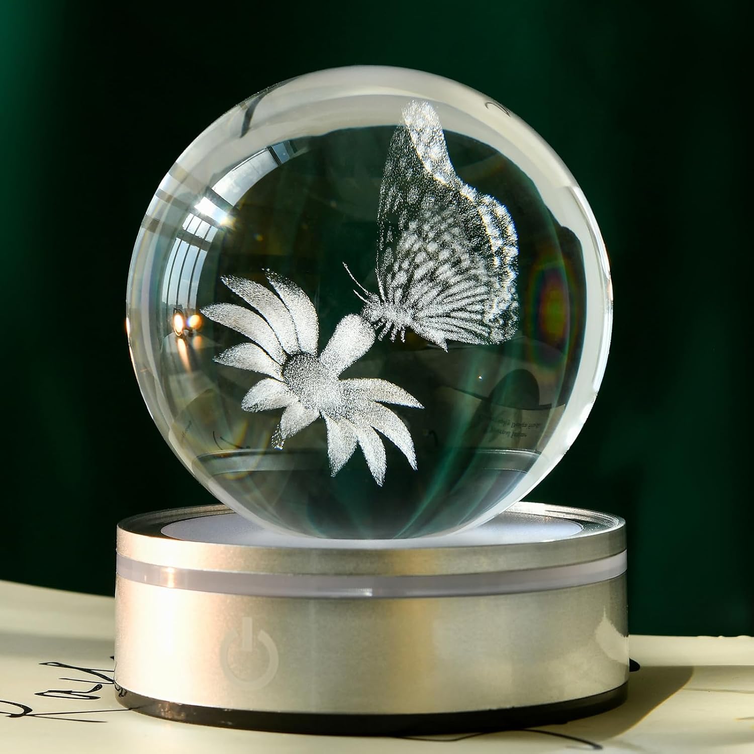 IFOLAINA 3D Butterfly Crystal Ball Decor Lamp Gifts Ideas for Girlfriend Wife Mom Couple Her Birthday Christmas Butterfly on Sunflower in Glass Ball