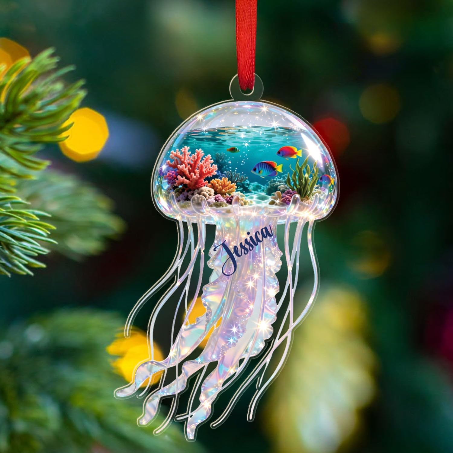 Jellyfish 2D Flat Acrylic Ornament, Personalized Sea Animal Christmas Ornament, Animal Under The Sea Keepsake, Gift for Grandkids Baby Bestie, Custom Name Jellyfish Christmas Ornaments 2025