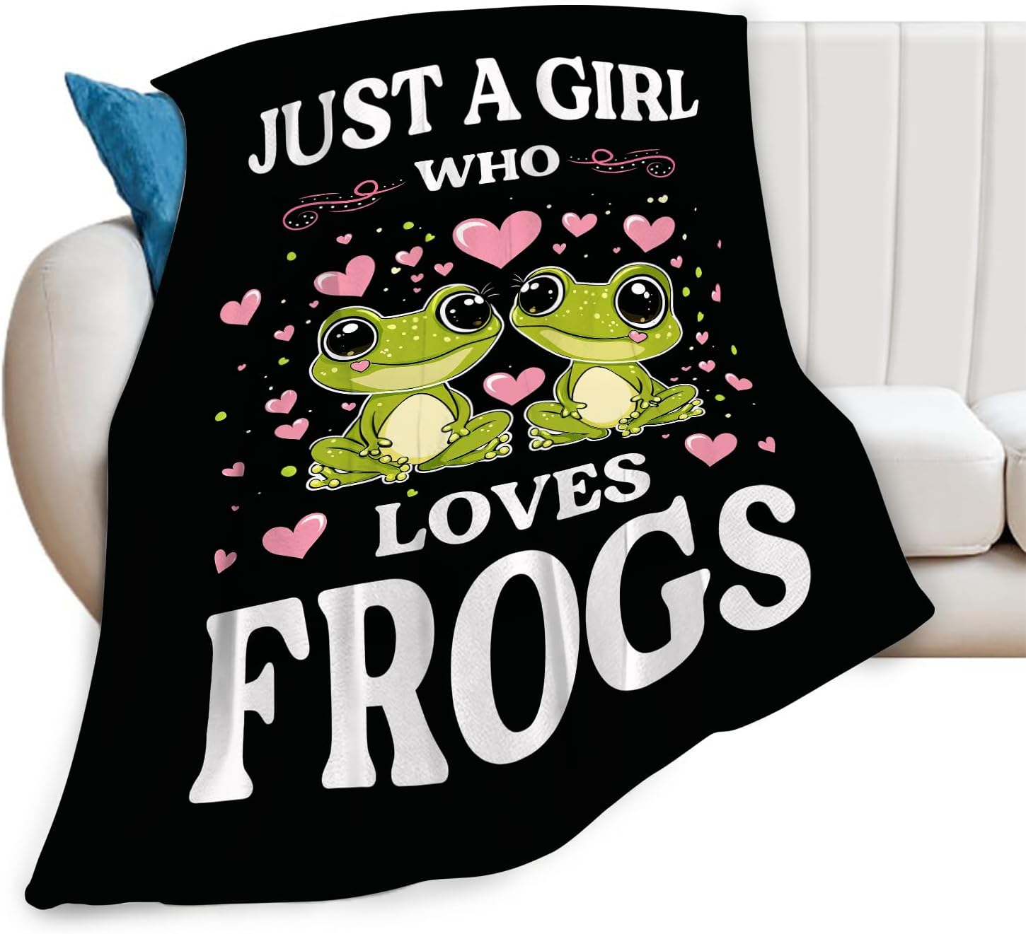 Frog Blanket Just A Girl Who Loves Frogs Cute Cartoon Frog Throw Blanket Gifts for Girls Boys Kids Women Men Adults Super Soft Cozy Plush Fluffy Fuzzy Fleece Blanket Home Decor 50''X60''