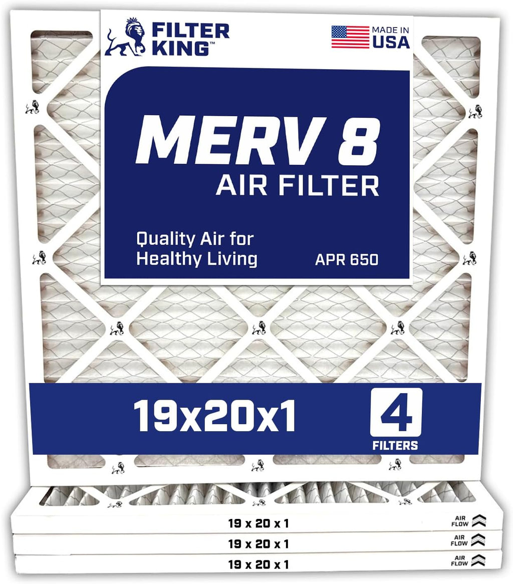 Filter King 19x20x1 Air Filter | 4-PACK | Carbon MERV 8 HVAC Pleated A/C Furnace Filters | MADE IN USA | Actual Size: 19 x 20 x .75"