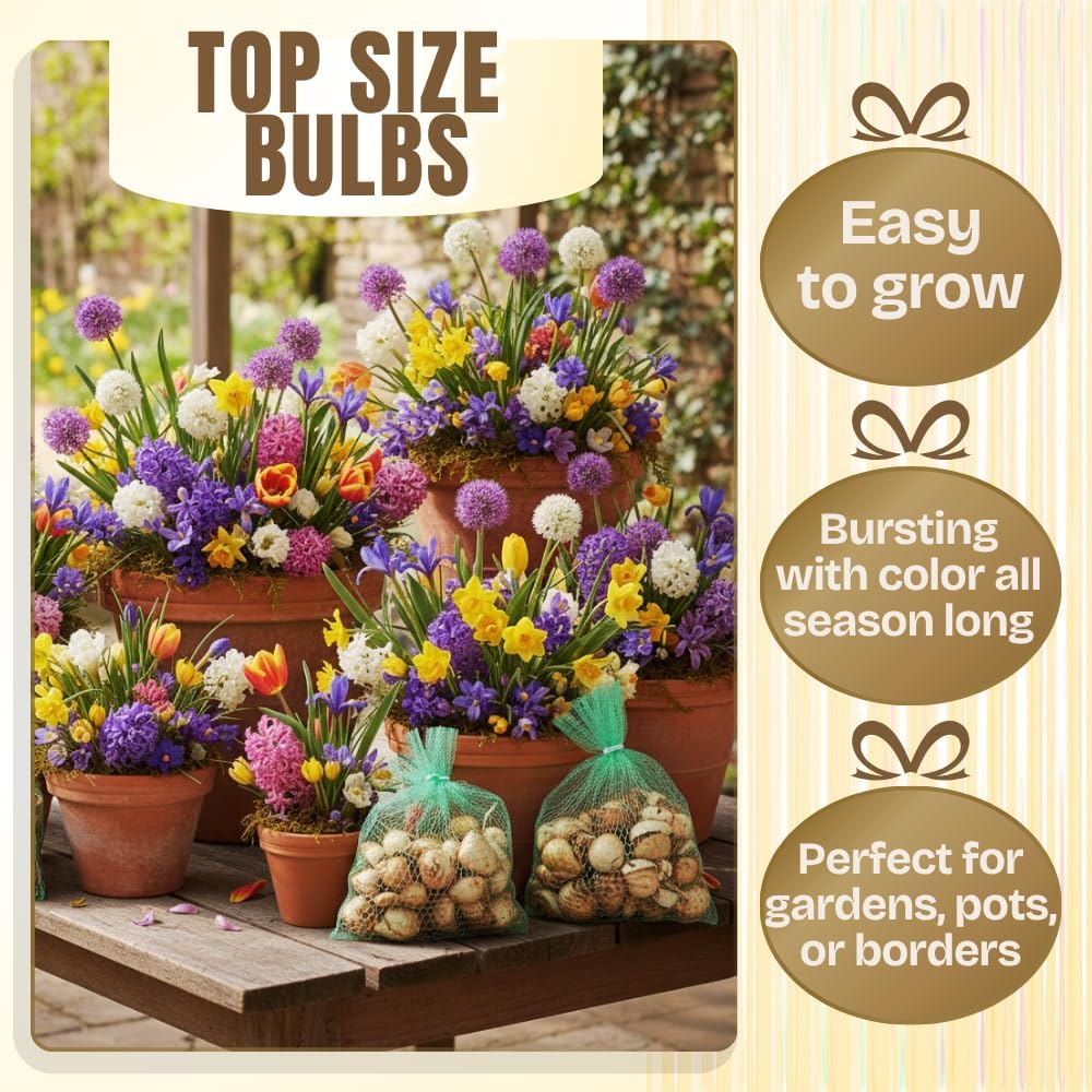80 Mixed Flower Bulbs for Fall Planting, Assorted Colorful Spring Blooms, Hardy Perennial Mixed Flower Bulbs for Beds, Borders & Containers, Large Size Flowers Bulb