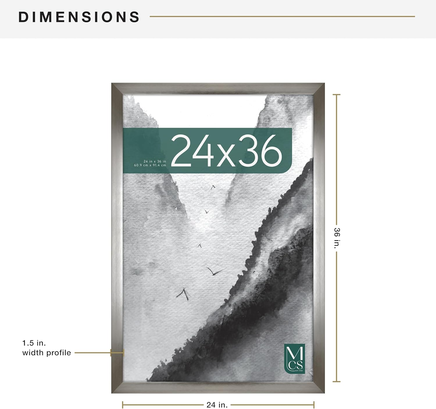 MCS Museum Poster Frame 24x36 Pewter, Vertical & Horizontal Wall Hanging Large Picture Frame for Photos, Posters & Art Prints (2-Pack)