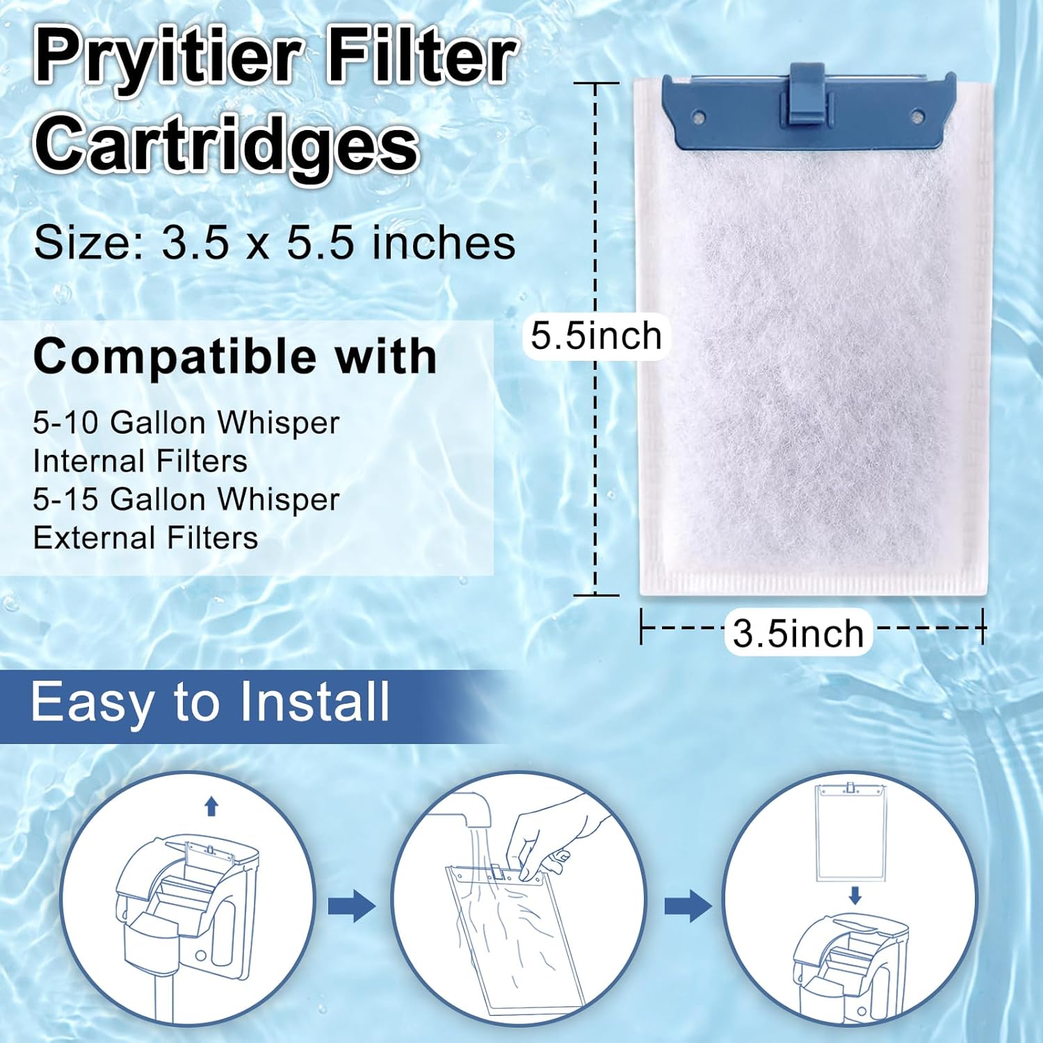 6 Pack Filter Cartridge Compatible with Whisper Bio-Bag Filters 10i/IQ10/PF10, Medium Replacement Filter Cartridges for Aquariums Compatible with ReptoFilte 20 gallons (90 GPH)