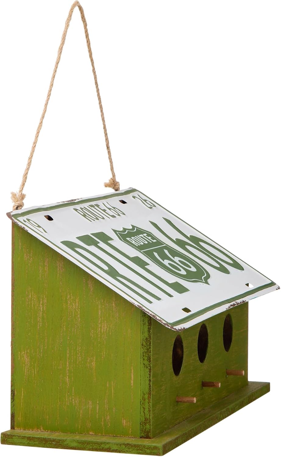 Glitzhome 14" Hanging Birdhouse for Outside, Green Licence Plate Design - Spring Ready Nesting Box & Christmas Garden Gift Idea