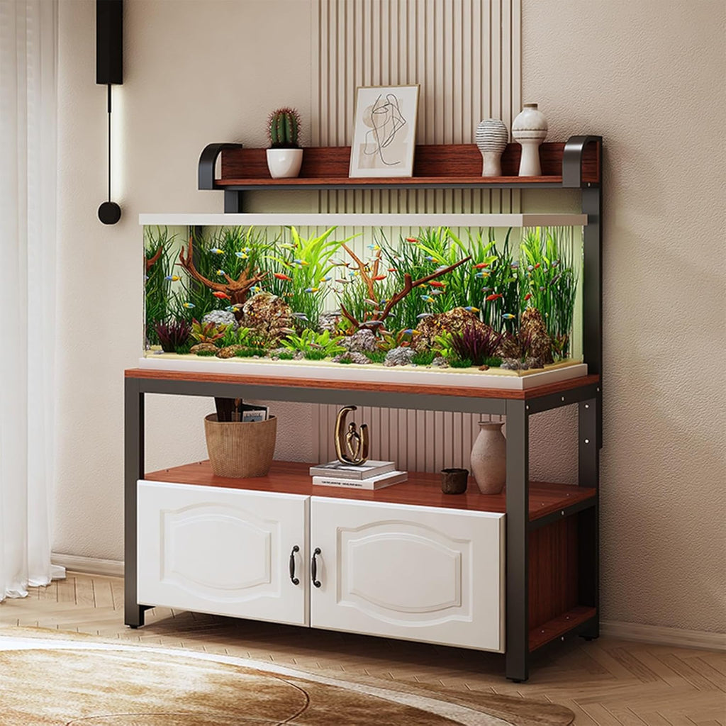 Large Aquarium Stand with Storage Cabinet, Adjustable Height, High Load Capacity, Suitable for Reptile/Reptile Tanks(Teak,60x30cm/23.6x11.8in)