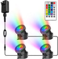 RGB Pond Lights with Timer, LED Underwater Submersible Colorful Landscape Spotlights, 98ft Remote Control IP68 Waterproof Fountain Lights for Fish Aquarium Tank Garden Yard Pool (Set of 4)