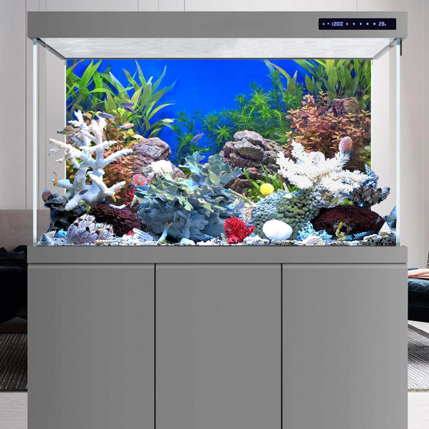 AWERT 36x24 inches Aquatic Plant Fish Tank Background Stone River Bed & Lake Aquarium Background Vinyl