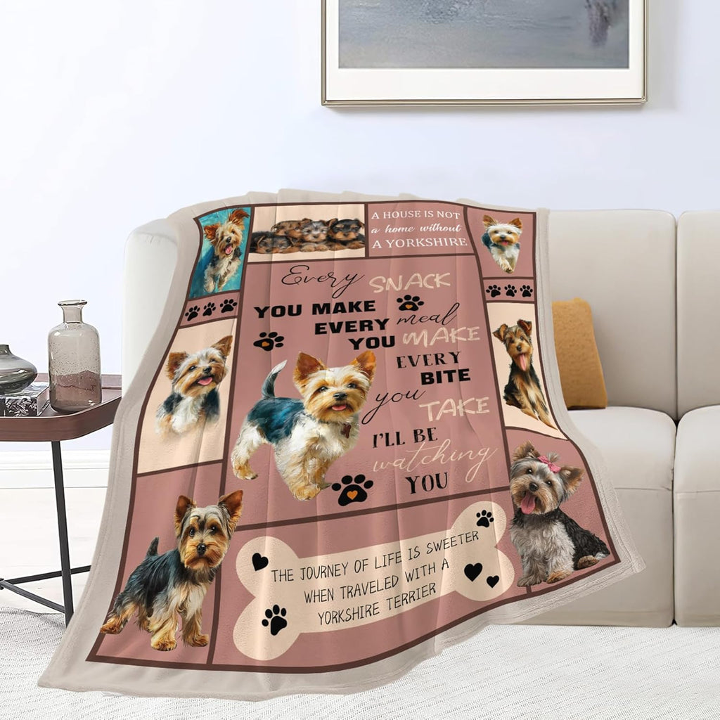 Yorkie Throw Blanket Yorkshire Terrier Puppy Stuff Gifts for Dog Lover Kids Girls Boys Adults Women Men Soft Cozy Warm Plush Fluffy Fuzzy Fleece Blanket Decor 50''X60''